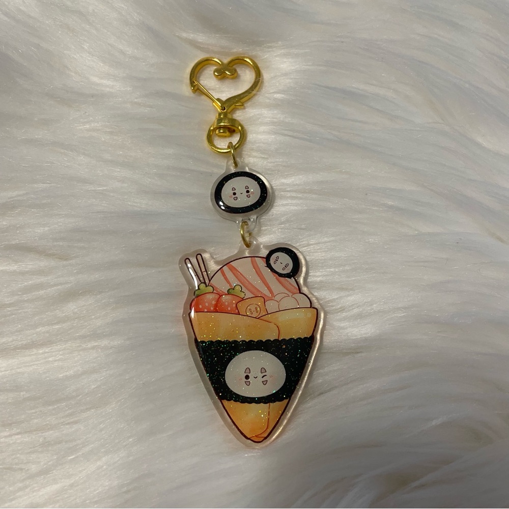 Cute No Face Dessert Keychain with Heart Clip